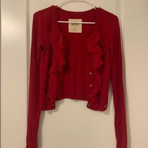 Women’s red cardigan sweater